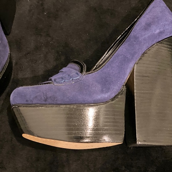 ALICE + OLIVIA Suede Platform Wedge Loafer - Navy - Picture 3 of 13